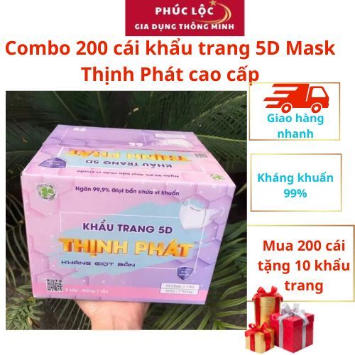 200 Chiếc Khẩu Trang y tế 5D Thịnh Phát 3 lớp kháng khuẩn kháng giọt bắn chống tia UV