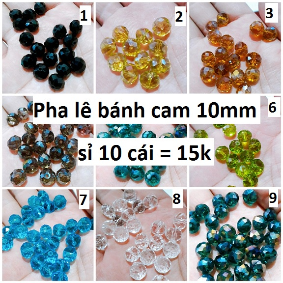 Pha lê bánh cam 10mm : 1dây = 35k (60-65hạt) [ sỉ pha lê các loại ]