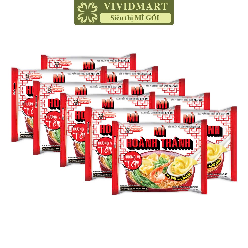 [SET 10 GÓI] - ACECOOK - Mì Hoành Thánh Tôm / Mì ăn liền Hoành Thánh hương vị Tôm (Mì ăn liền vằn th