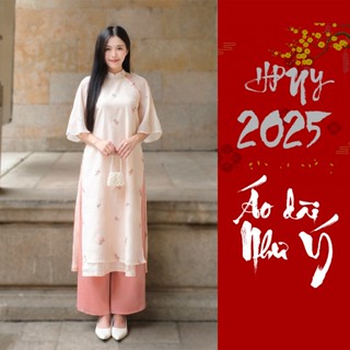 Áo dài cách tân Như Ý, mặc Tết 2025, bốn tà, đính cúc, tay áo cánh tiên loe, mặc du xuân Tết 2025 - Thời trang Nữ Women