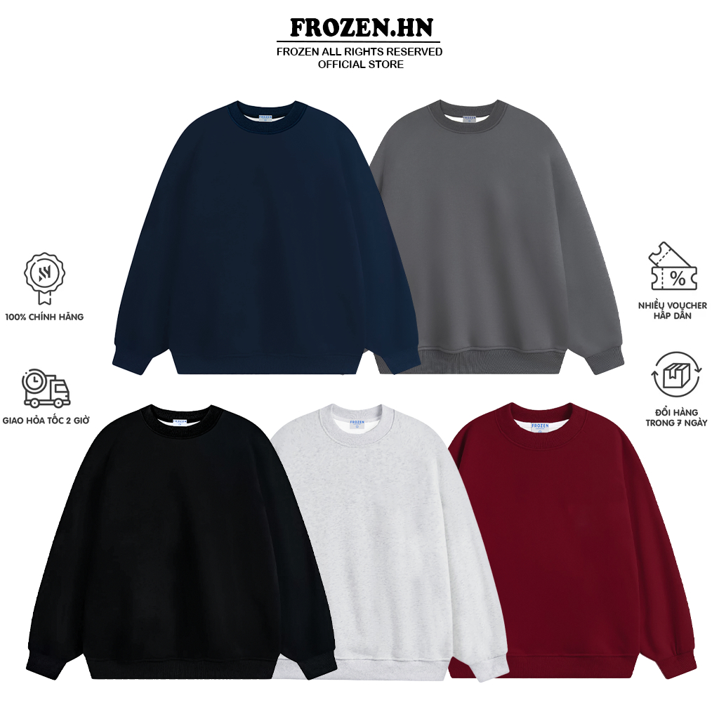 Áo Sweater Nỉ Lông Cáo Frozen Trơn Basic Form Rộng Mềm Mịn Dày Dặn Predium Unisex Nam Nữ