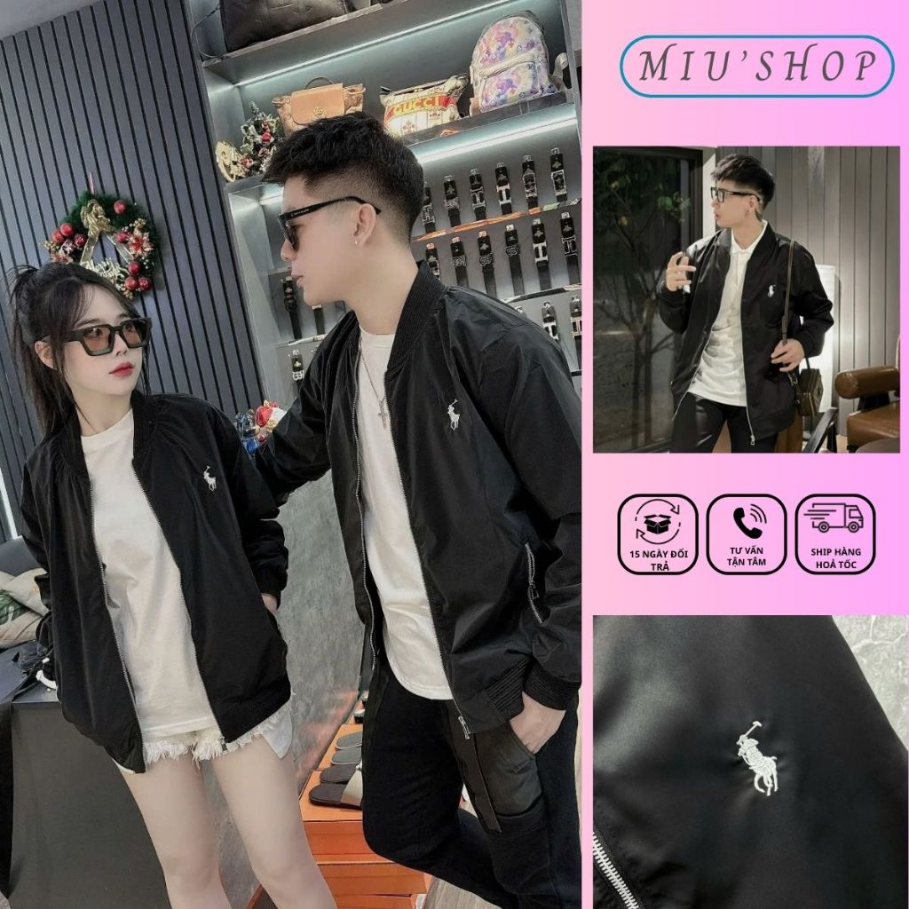 Áo Khoác Gió 2 Lớp Polo Ráp Lau Ren Logo Thêu Hình Ngựa, Áo Khoác Bomber Nam Nữ Chất Gió Thoáng Mát Thoải Mái