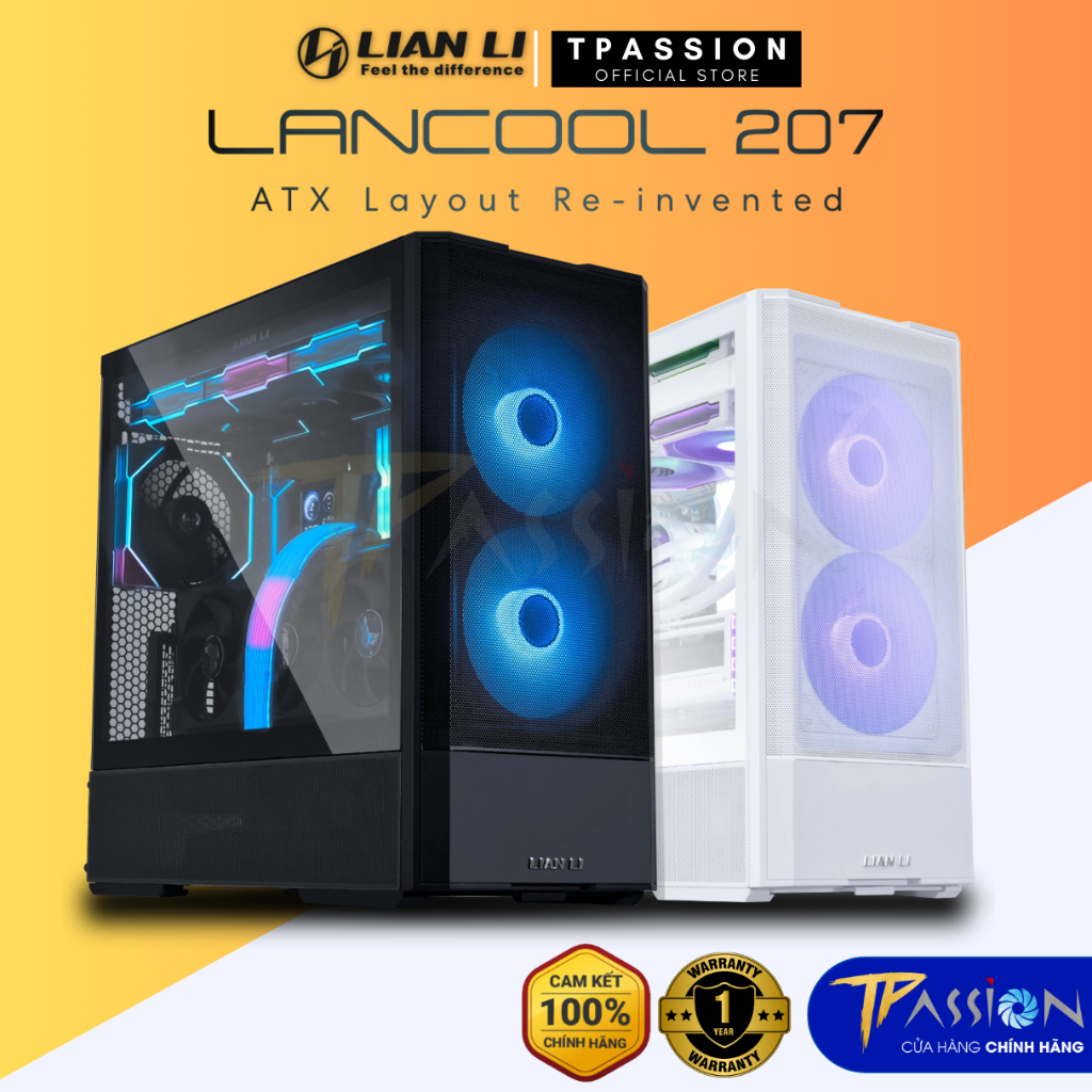  Vỏ case máy tính LIAN LI LANCOOL 207 Black   White - Chính hãng 2 fan LED ARGB 2 fan PWM ATX 