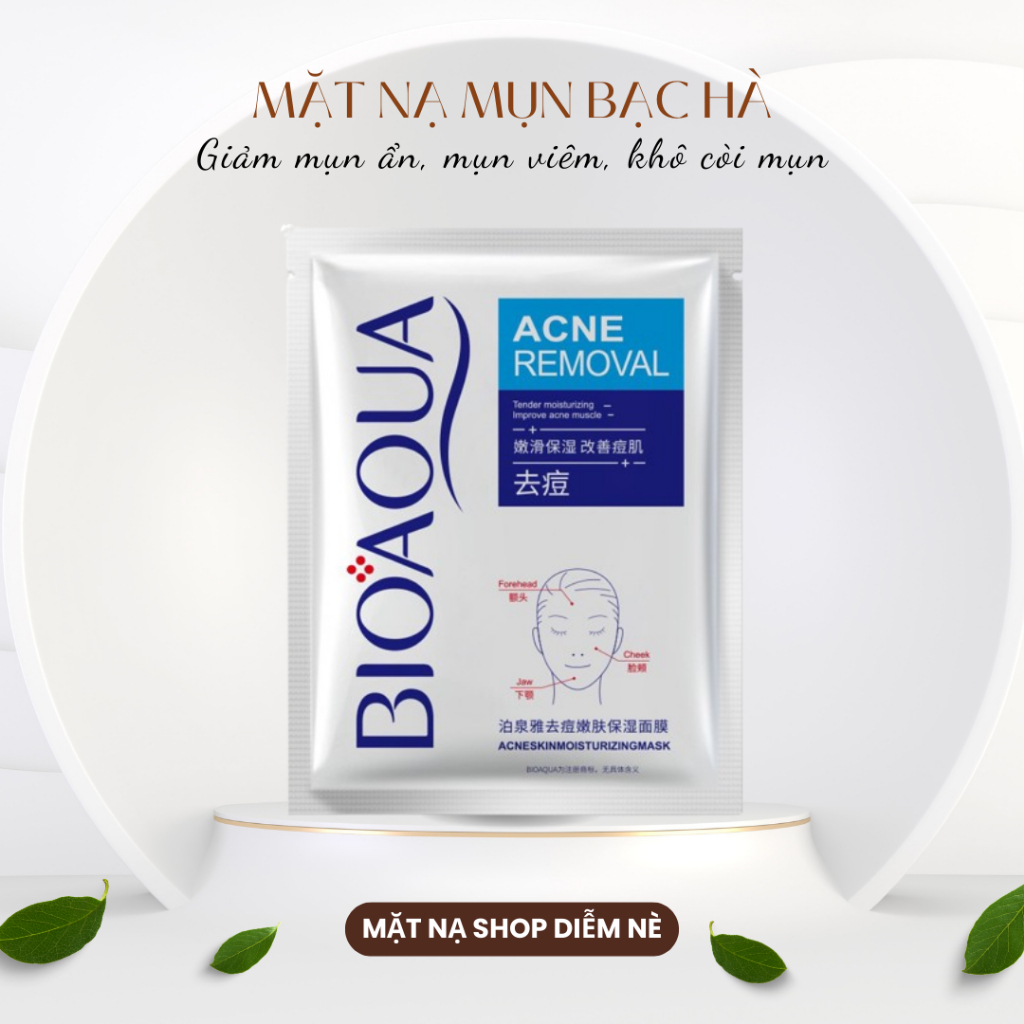 [Lẻ 1 miếng] mặt nạ bạc hà BioAqua dành cho da mụn, giảm mụn, mụn bọc mụn ẩn, da mẩn đỏ