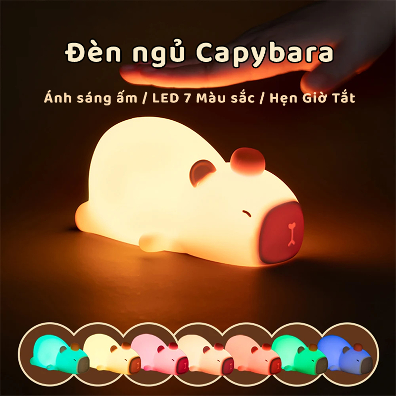  Đèn ngủ Capybara cute dễ thương - Quà tặng sinh nhật - LED 7 Màu - Silicone Free BPA an toàn- Pin 1200 mAh 