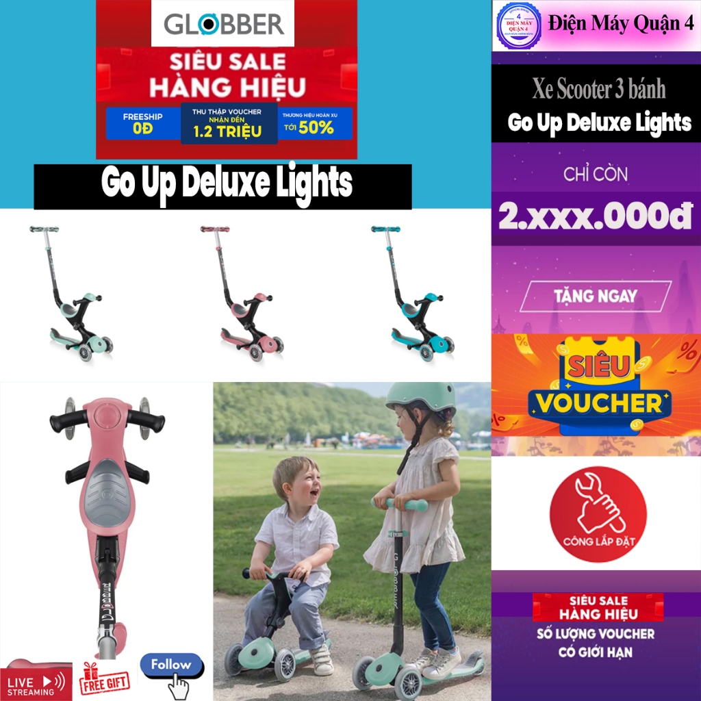 Xe Scooter 3 bánh Globber Go Up Deluxe Lights từ 15 tháng – 9 tuổi