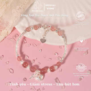 Vòng Đá Duyên Lành Thạch Anh Hồng Tự Nhiên Mix Charm ổ khóa tình yêu Bạc S925 TIỂU ANH GEMS 14