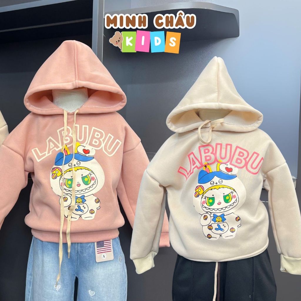 Áo Hoodie Labubu Nỉ Bông Cho Bé 14-45Kg Siêu Mềm Siêu Ấm Minh Châu Kids AO4