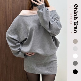 Đầm Nữ Trễ Vai Tay Dài Dáng Rộng Bo Hông Váy Liền Thân Xinh Xắn(KHÔNG KÈM THẮT LƯNG) - Chinh Trần Store