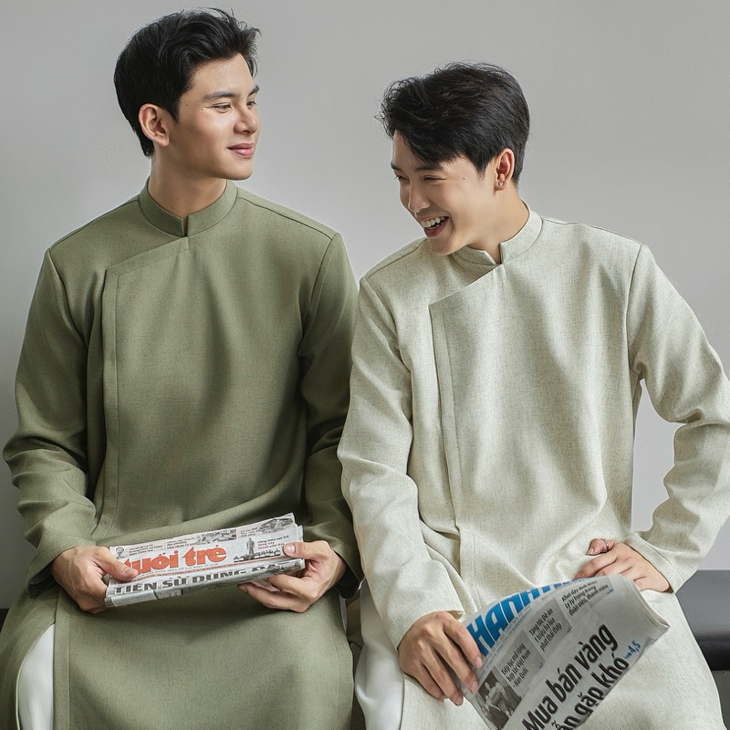 Áo dài nam cách tân dạng cúc bấm có cầu vai BIGSIZE 100kg [KHÔNG KÈM QUẦN]