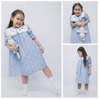 Váy tơ đũi Dahlia. Hoa nhí xanh lạ mắt, tôn da, nhẹ mềm bay bổng, váy 2 lớp xịn xò, thêu little bird siêu xinh