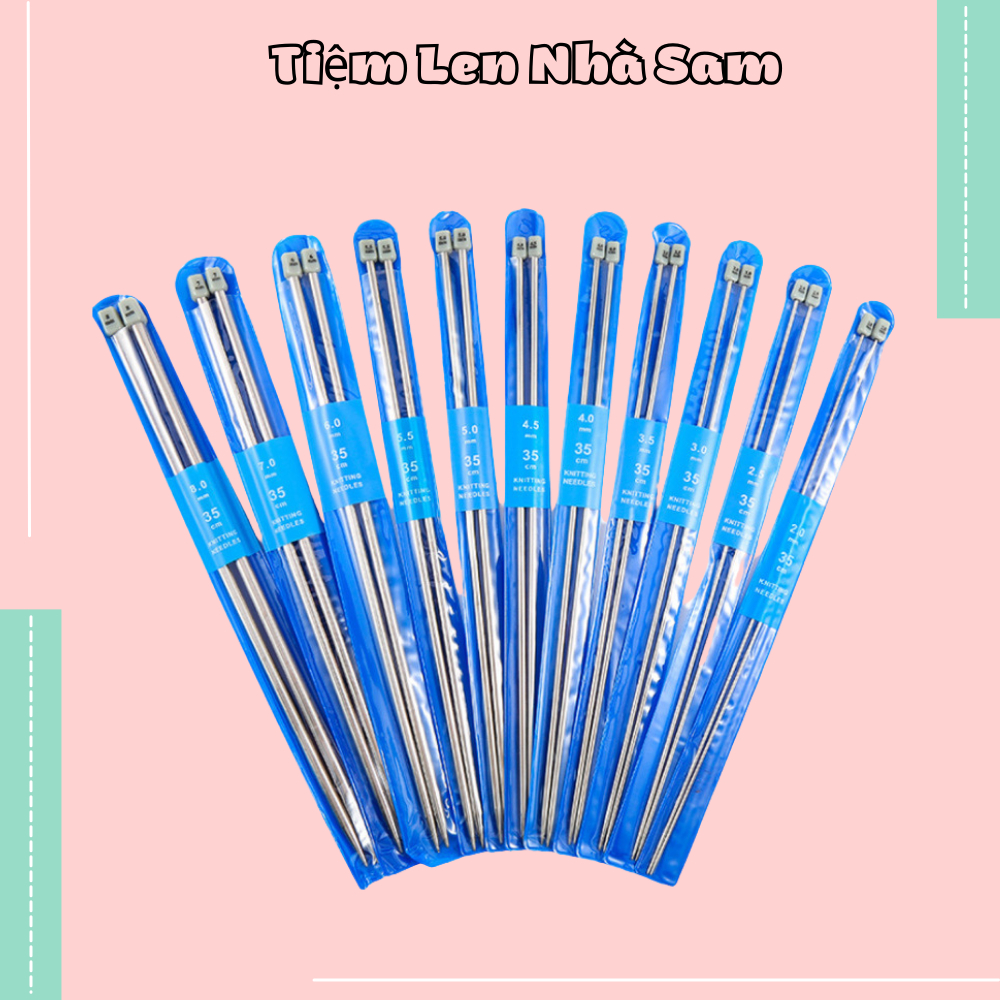 Que đan len – Kim đan len inox dài 35cm size từ 2.0mm – 10mm (1 cặp) | Tiệm Len Nhà Sam