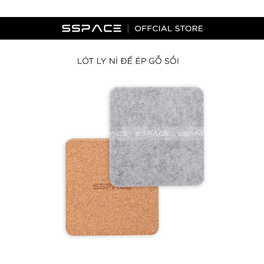 Miếng Lót Đế Ly Cốc Thấm Hút Nước Tốt Bằng 2 Lớp Nỉ Và Vỏ Gỗ Sồi Bền Sạch Màu Xám Trắng SSPACE