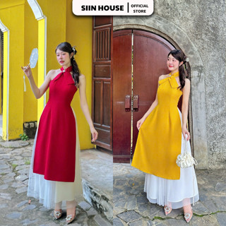   ÁO DÀI TẾT 2026  Sét áo dài cách tân cổ yếm đính đá + chân váy mặc Tết,đi lễ,đi chùa chụp ảnh,đi tiệc Siin House-AD128 