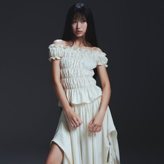 Áo Nhún Hở Vai Thắt Nơ Kem BunnyHill SSLP11