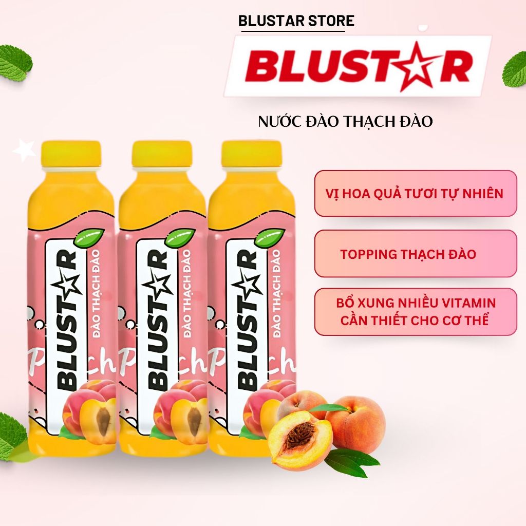 Nước Đào Thạch Đào Lốc 6 chai BLUSTAR nước trái cây uống liền thơm ngon tiện lợi chai 460ml
