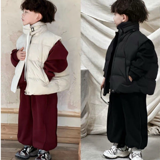 BABYBUY VIP-Áo gile phao cổ áo tháo lắp được có màu đen và trắng sữa đục cho bé trai và bé gái