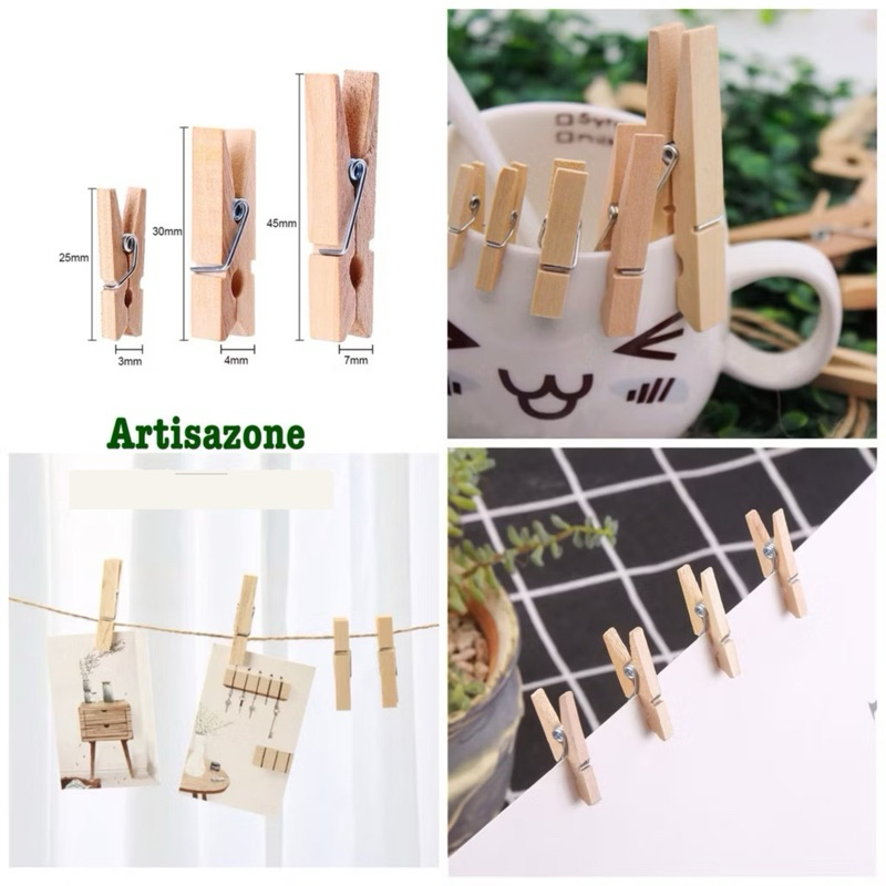 Kẹp gỗ trơn - (Size 4,5cm/ 6cm x 7mm or 7,2cm x 9mm) - Set 10 chiếc kèm dây