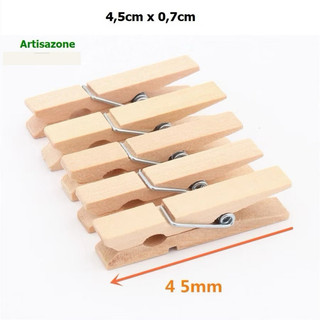 Kẹp gỗ trơn - (Size 4,5cm/ 6cm x 7mm or 7,2cm x 9mm) - Set 10 chiếc kèm dây