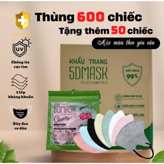 Thùng 600 chiếc*1 túi10 cái-tặng 50c túi dán* khẩu trang 5d cherry(Phom 43-70kg),3 lớp kháng khuẩn bụi mịn, chống tia UV