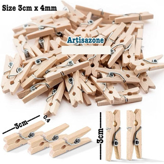 Kẹp gỗ trơn siêu bé kèm dây - Combo 50 chiếc