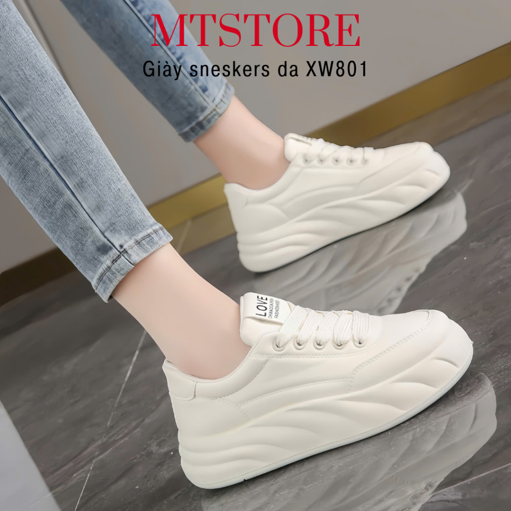 Giày thể thao nữ sneaker da PU trắng XW801