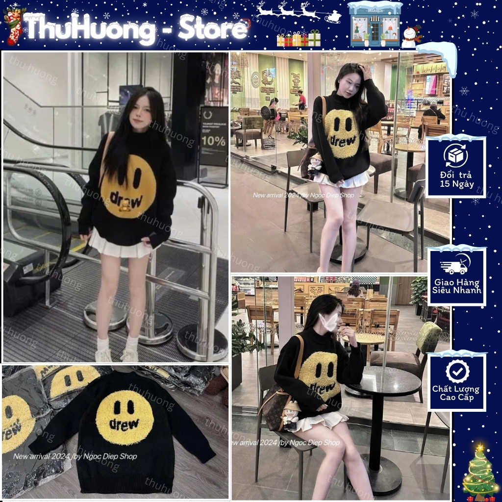Áo Len Nam Nữ D.rew Hình Mặt Cười Form Rộng Chất Len Quảng Châu Dày Dặn Chuẩn Hàng Scap