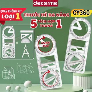 Thước kẻ đa năng CY360 5 trong 1 Decorme thước hình học đa năng xoay 360 độ kẻ được nhiều hình tiện dụng cho học sinh