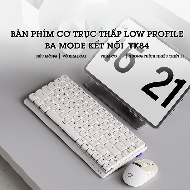 Bàn phím cơ không dây 3 mode low profile eweadn MK84, đèn led trắng, red switch, chơi game làm việc văn phòng | BigBuy360 - bigbuy360.vn
