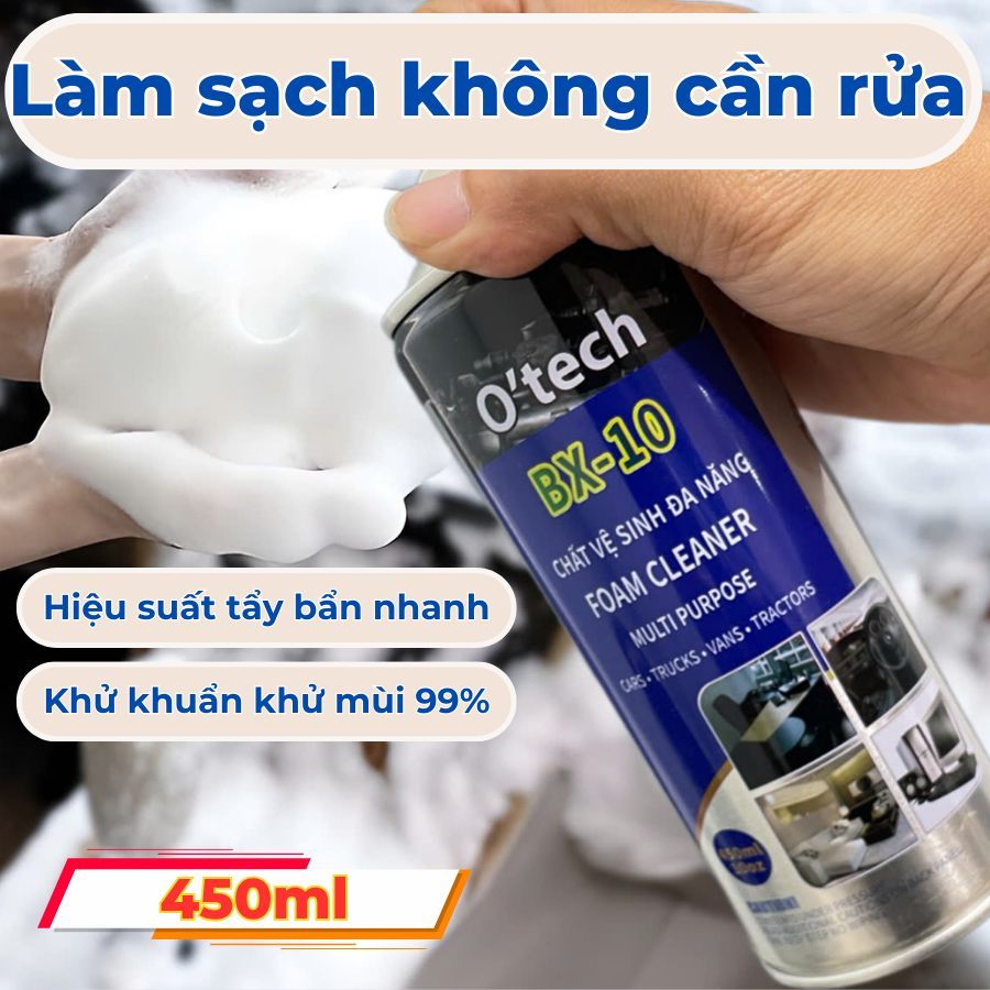 Bình xịt tẩy rửa đa năng O'TECH (450ml) Foam Cleaner - Vệ sinh thiết bị văn phòng, nội thất ô tô, giày da và đồ gia dụng