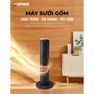 [ Freeship+ Mã GG] Máy Sưởi Gốm Rapido Điện Tử RCH-2000SDB Lô Mới Nhất 2024, Quay đảo chiều góc 70 độ
