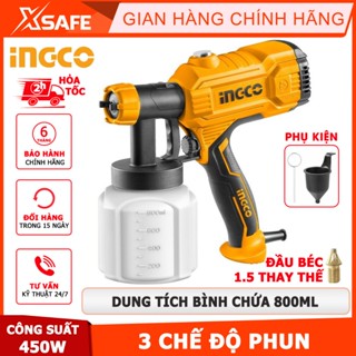 Máy phun sơn cầm tay INGCO SPG3508 450W Súng phun sơn điện đầu béc 2.5mm, bình chứa 800ml kèm cốc đo độ nhớt kim vệ sinh