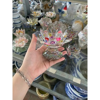 Đế nến hoa sen pha lê, đế nhiều màu