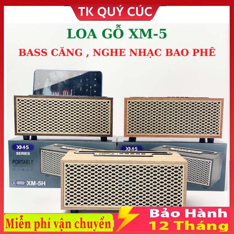 Loa bluetooth XM5 thùng gỗ , thiết kế sang trọng , có giá để điện thoại , âm thanh cực hay