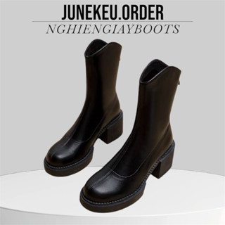 Giày Bốt Nữ lửng lót lông Lisa Đế Cao 6cm, Boot Da Cổ Ngắn 2 Màu Đen Nâu - mã KT01