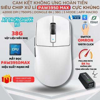 Chuột Gaming Bluetooth Không Dây Attack Shark R6 PAW3950 MAX Siêu Nhẹ 38G 42000DPI Dongle 8Khz