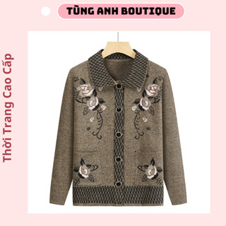 Áo Khoác Len Trung Niên Cho Mẹ, Bà, Áo Len Nữ Trung Niên Cổ Bẻ Cổ Trụ, Chất Liệu Len Dày Mịn, Kiểu Dáng Sang Trọng