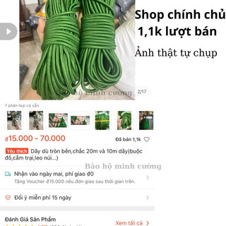 Dây dù tròn bền,chắc 20m và 10m dây(buộc đồ,cắm trại,leo núi...) size 5ly -13ly