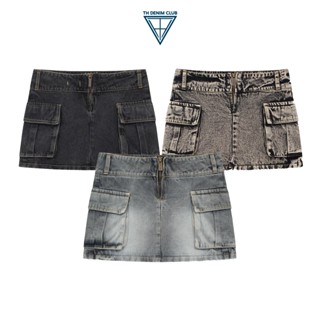  Chân Váy Jean Ngắn Wash Ôm Vòng Ba Túi Hộp Có Quần Bảo Hộ Trong - Rawfit - M6 