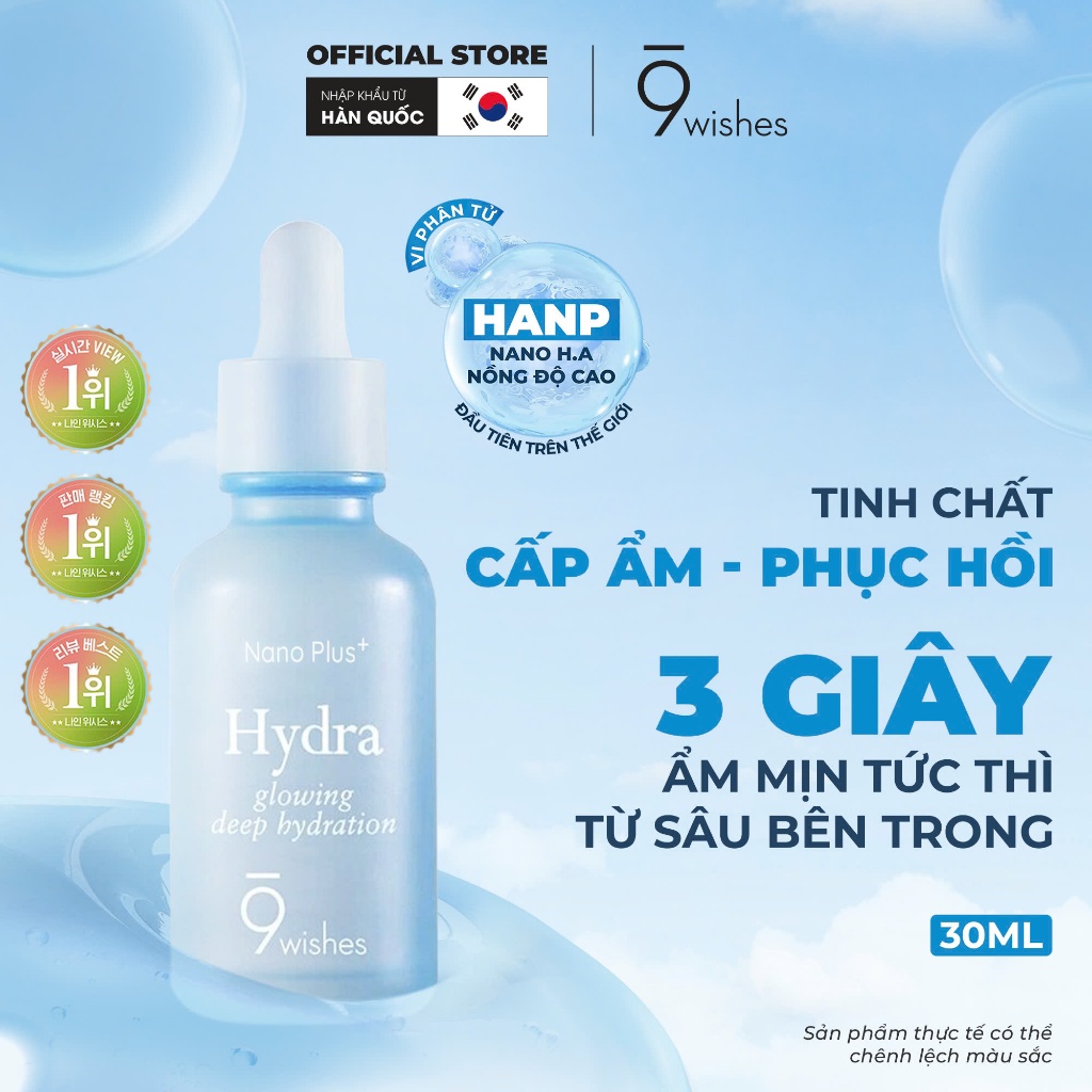 [VHL X 9Wishes] Tinh Chất Dưỡng Ẩm & Căng Bóng Da 9 Wishes Hydra Ampule Nano Plus+ 30ml