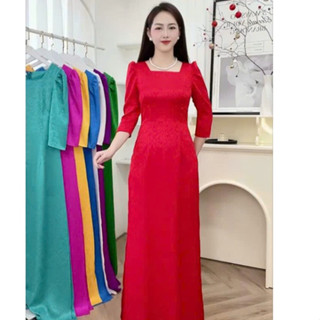 Áo Dài Gấm Thái Tuấn cao cấp cổ vuông vai bồng mã AB (nhiều màu) dủ size từ S/M/L/XL/2XL/3XL/4XL/5XL