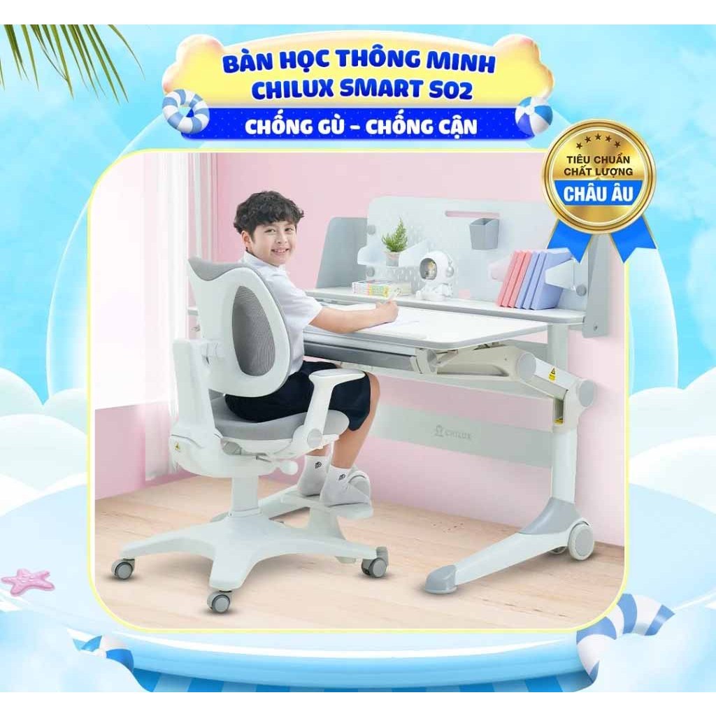 Bàn học cho bé cao cấp Chilux Smart S02 chống gù, chống cận, phân chia ngăn khoa học