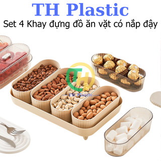 Khay đựng đồ ăn vặt có nắp đậy THPlastic - Hộp đựng bánh kẹo mứt tết trái cây nhựa ABS siêu bền