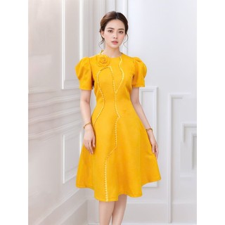 (XÃ KHO) Đầm Gấm Dự Tiệc Sang Trọng Bigsize AMYRA, Thiết Kế Dáng Chữ A Tay Phồng Hoa In Nổi 3D Trẻ Trung Cao Cấp DA171