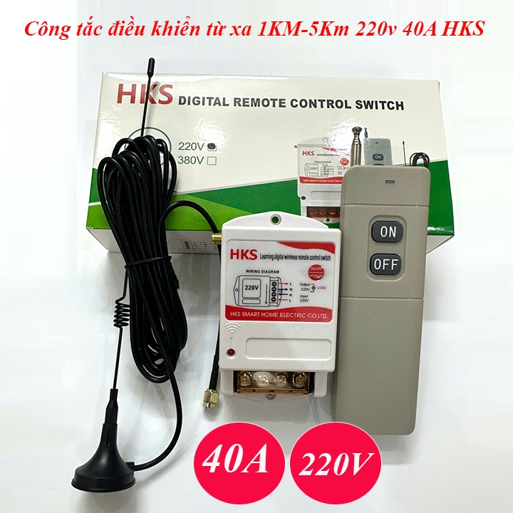 (CÓ HỌC LỆNH) Công tắc điều khiển từ xa RF HKS 1000m 3000m 5000m 40A 220V điều khiển từ xa hàng chín