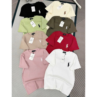  Áo Thun Nữ Dáng Ôm Nhẹ Tay Ngắn Cổ Tròn Trơn Phối hình Thêu Ngựa   Mã Cổ Tròn Thêu Ngựa 60kg   Top Women 710 