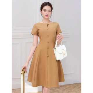 Đầm Xòe Công Sở 8 mảnh Sang Trọng Bigsize Cho Mẹ AMYRA ,Thiết Kế Dáng Xòe Đính Nút Cao Cấp Đi Làm Đi Tiệc Trung DA049