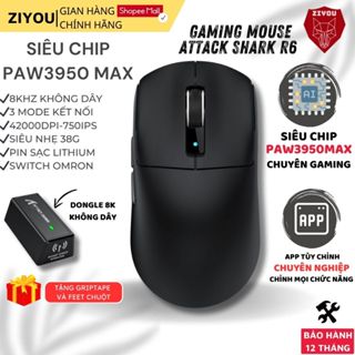 Chuột Không Dây Gaming Attack Shark R6 Siêu Chip PAW3950MAX 42000DPI Polling Rate 8Khz Nhẹ 38G