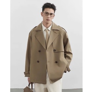 [ XẢ KHO] Áo Khoác Măng Tô Nam Dáng Ngắn Cropped Trench Coat | Thiết Kế Trẻ Trung Hàn Quốc