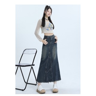 Chân váy jean chữ A ôm hông phong cách cho nữ mùa thu đông, váy jean xòe cạp cao dáng dài xẻ sau A30